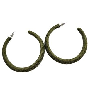 Olive Green Thread Wrapped Hoop Earrings Boho Lightweight.